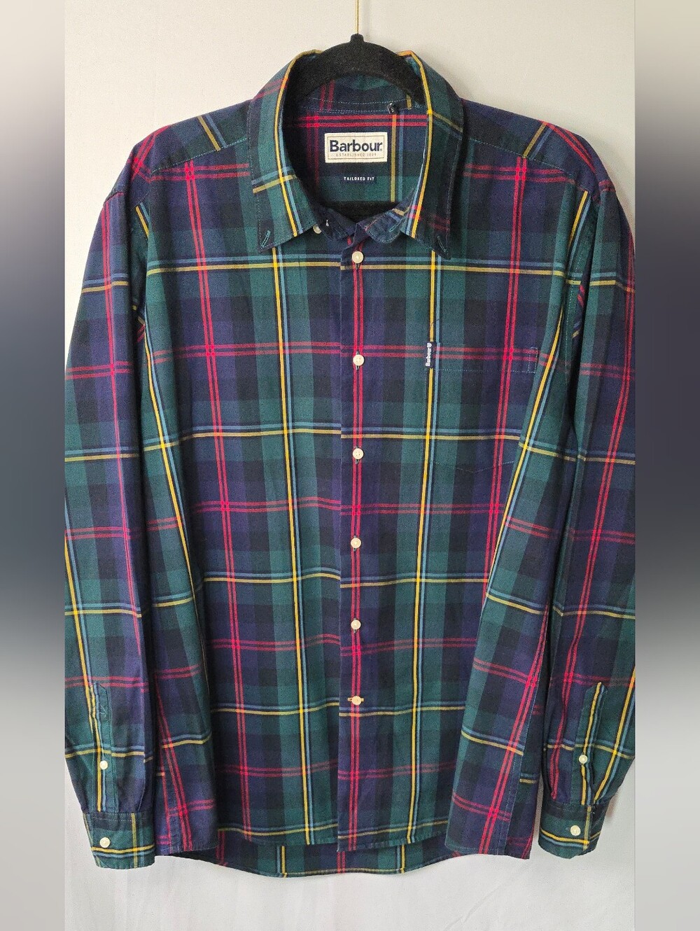 Barbour Tailor Fit Green Tartan Plaid Casual Button-Down Mens L